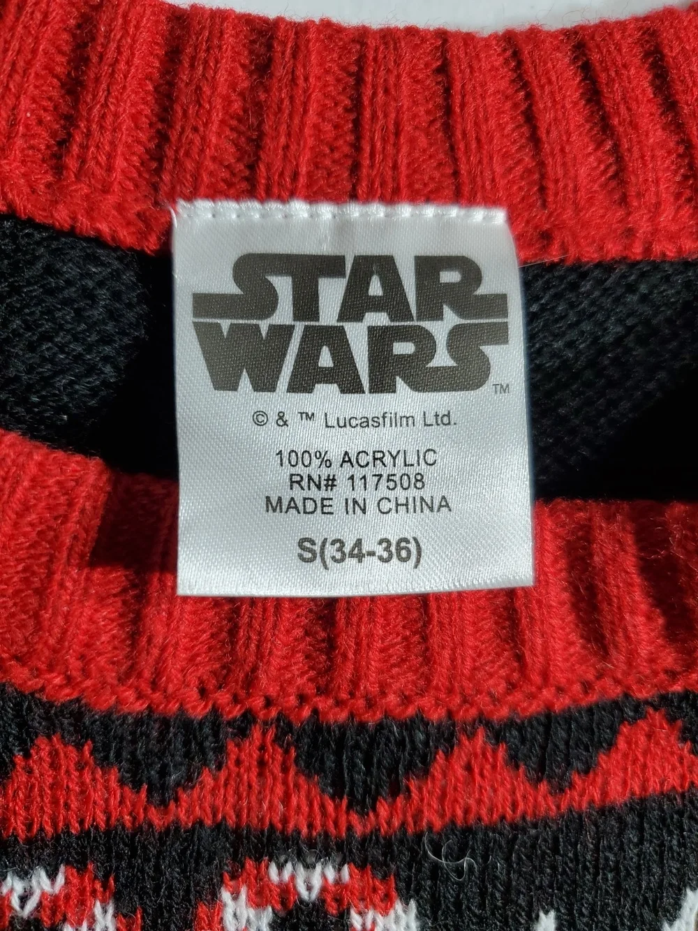 Star Wars Men's Sm (34-36) Black & Red Darth Vader Holiday Sweater